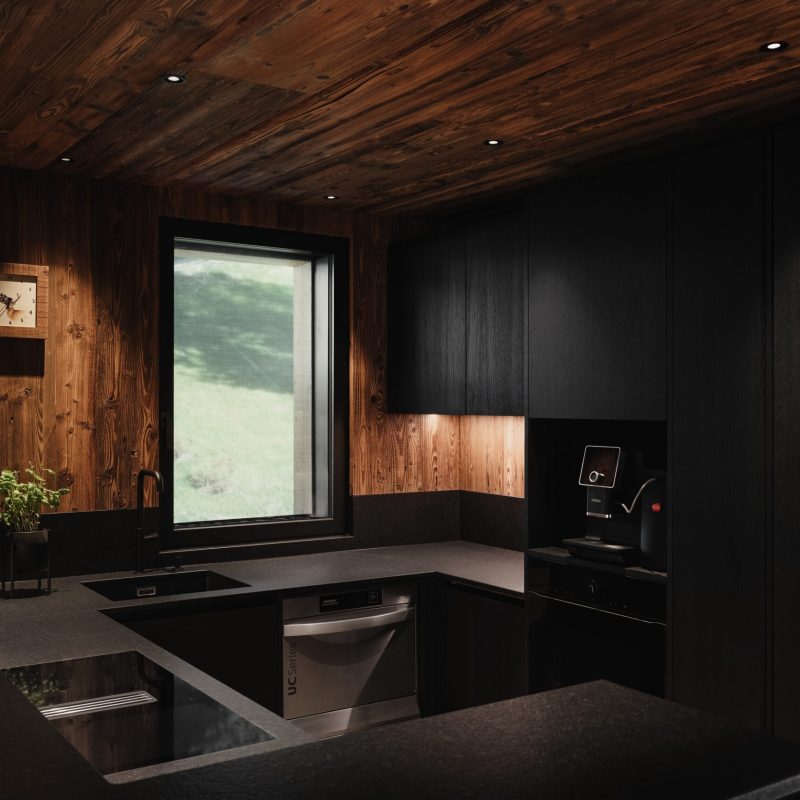 Vista della moderna cucina all'Chalet Sasslong.